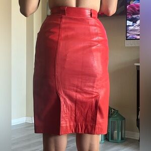 Red Leather Laurel  Skirt Sz 36 Made In Germany fits Like 2-4 See Measurements